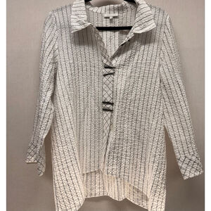 Women's Habitat White & Black Striped Button Down Shirt M